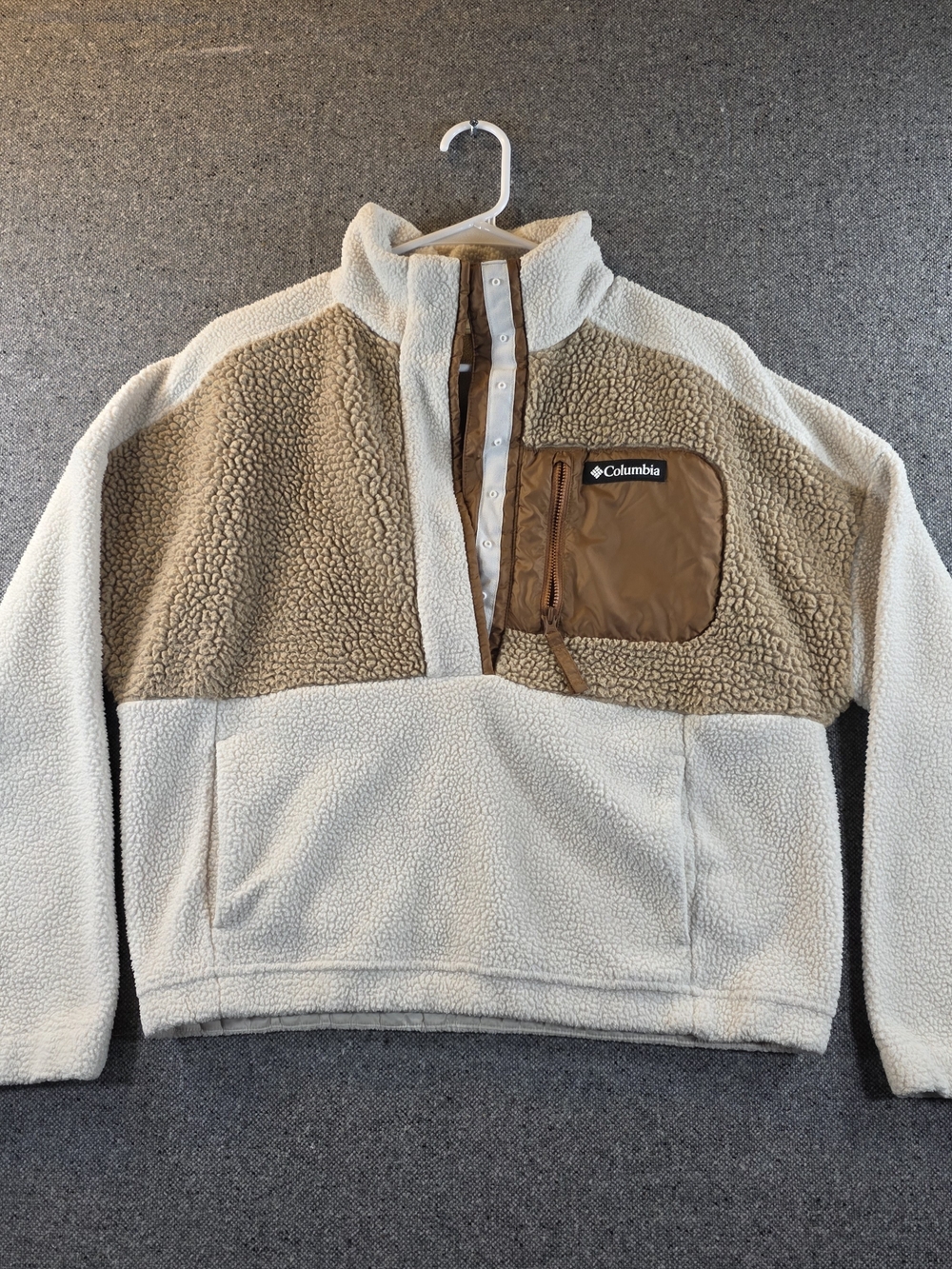 Columbia Lodge Sherpa Fleece Pullover Women’s M Cream Tan Snap Neck
